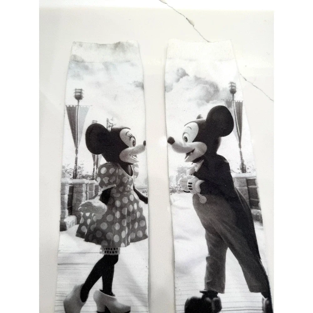 FREE w/ PURCHASE Disney Mickey Minnie Mouse Black White Photo Crew Socks Retro